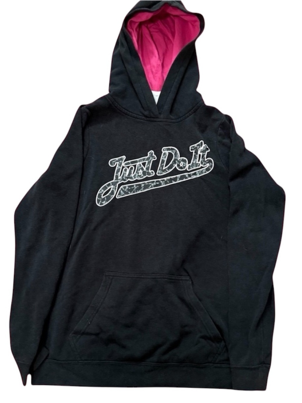 Nike Just Do It Hoodie Girls Youth XL Black Pink Pullover Sweatshirt